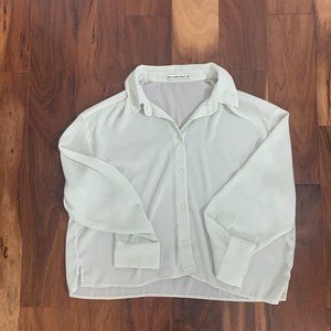 Abercrombie Sheer Cropped Long-Sleeve Button-Up Blouse